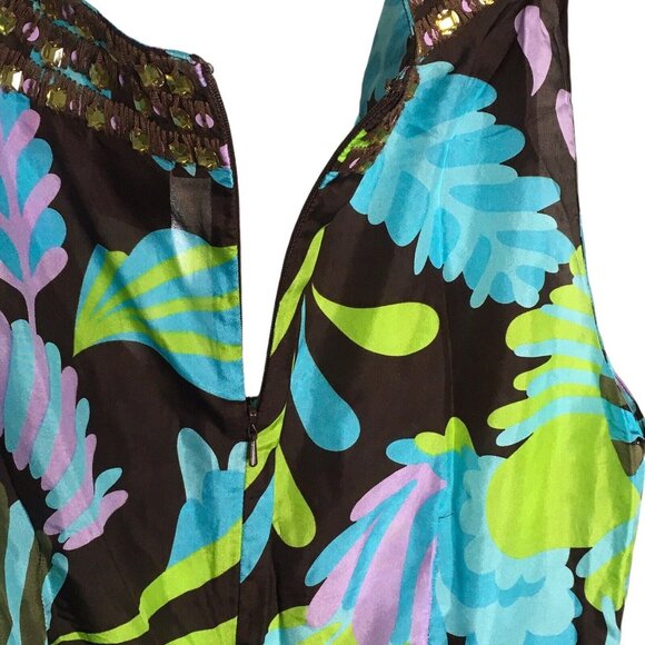 Tory Burch Silk  Blouse  Sleeveless Tank Size 8 Floral Tropical Vibrant - Picture 7 of 7